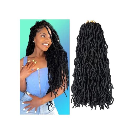 Faux Locs Crochet Hair 18 Inch Soft Locs 6 Packs Crochet Hair Pre-looped Soft Goddess Locs Curly Wavy Crochet Braids Hair For Women Synthetic Crochet Hair Extension ( 18 Inch, 1B # )