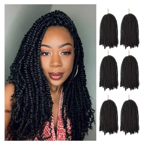 DUS Spring Twist Hair 14 inch 6 Packs Fluffy Spring Twist Crochet Hair Passion Twist Crochet Hair Synthetic Braiding Hair Extensions 15 Strands/Pack ( 14inch, 1B )