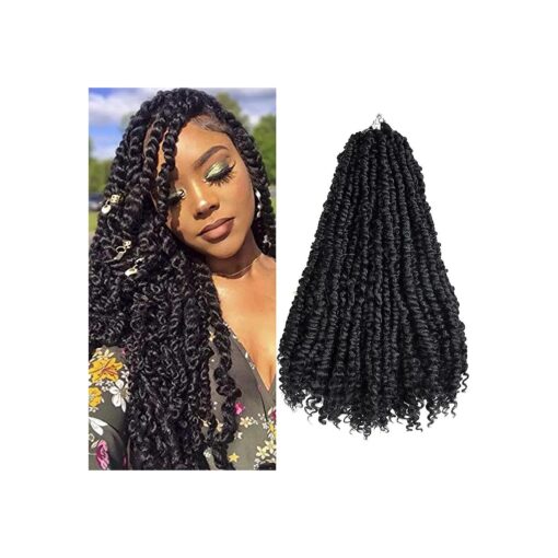 Passion Twist Hair 18 Inch 6 Pack Pre-Twisted Crochet Passion Twisted Crochet Braids Hair Pre-Looped Synthetic Long Bohemian Twist Hair With Curls Crochet Braiding Hair Extensions, ( 18 inch, 1B )