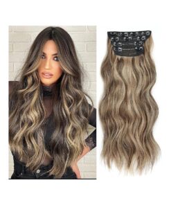 Not Tangled 20 Inch Long Wavy Synthetic Hair Extensions Honey Blonde Mixed Light Brown 4PCS thick long Clip in Hair Extensions for Women Full Head Natural Soft ( 20INCH, 22H10 )