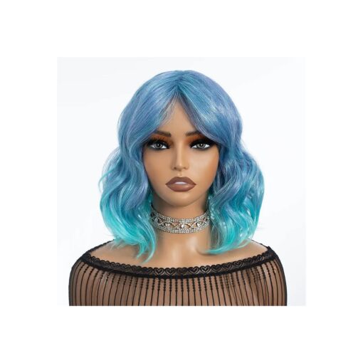 NOBLE Synthetic Wavy Wig With Air Bangs Colorful wig for Women Wavy Wig Curly Wavy Shoulder Length Bob Synthetic Cosplay Wig .