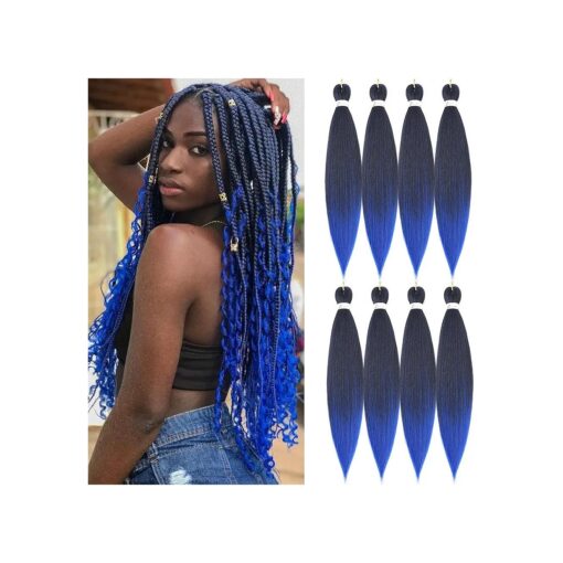 Pre Stretched Braiding Hair Blue Hot Water Setting Braiding Hair 26inch -8packs Omber Professional Braiding Hair Synthetic Fiber Crochet Braiding Hair Extension ( T1B/Blue # ,26" ,8packs )