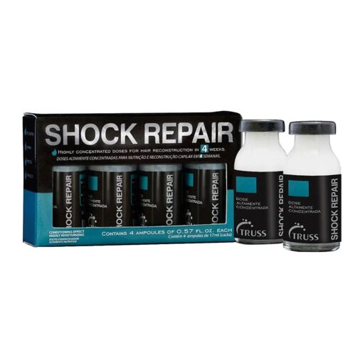 TRUSS Shock Repair - Damaged Hair Treatment Serum for Weekly Reconstruction + Ongoing Hair Repair - With Highly Concentrated Ampoules for Prime Hydration + Strength - ( 4 Week Supply )