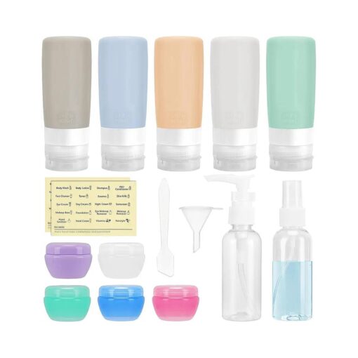 Beveetio Travel Bottles TSA Approved 15 Pack,2.9oz Silicone Refillable Size Containers, BPA Free Travel Tubes Toiletries for Cosmetic Shampoo Cream Conditioner Lotion Soap ( 2.9 OZ Multicolor )