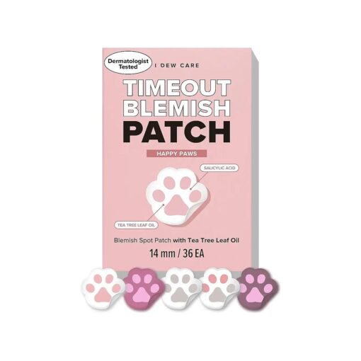 I DEW CARE Hydrocolloid Acne Pimple Patch - Timeout Blemish Happy Paws | Korean Skincare, Zit, Dark Spot Patches for Face, Pus absorbing with Tea Tree Oil, 36 Count ( 14mm )