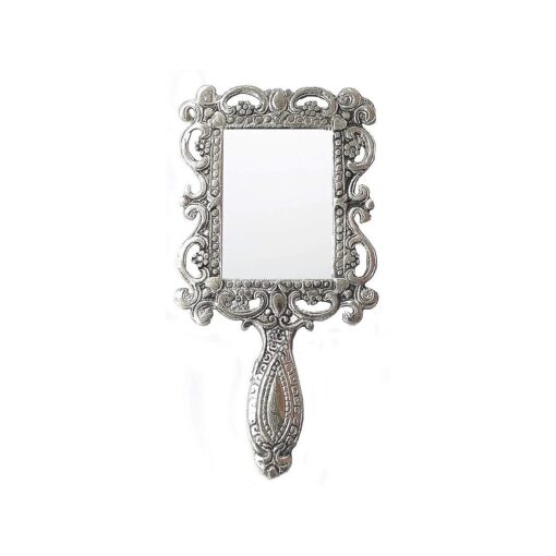 German Silver Tone Purse Mirror Hand Mirrors Lovely Antique Actress Mack-up kit Table Top Size-6" X4"