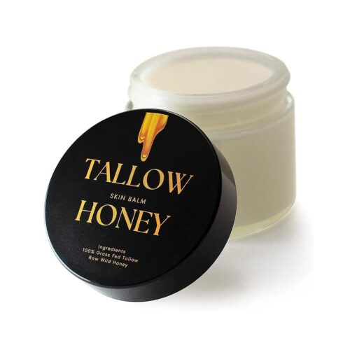 Skin Balm ( 2 oz ) - Organic Grass Fed Beef Tallow & Raw Wild Honey - Full Body & Face Moisturizer, All Purpose Natural Skin Care, Hydrating, Soothing, Moisturizing, No Oils