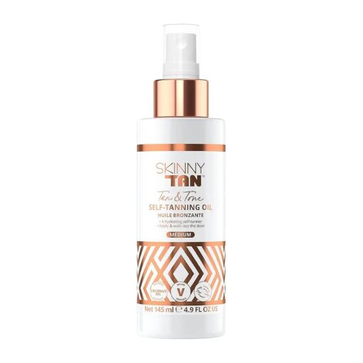 Skinny Tan Tan and Tone Self Tanning Oil Spray - No Need to Rinse - Hydrating and Toning Self Tanner for Healthier Looking Skin - Blurs Appearance of Stretch Marks - Medium Self Tan - 4.9 oz