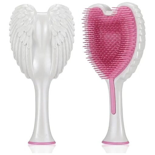 Detangling Hair Brush - Anti Static Angel Wing Hair Brush with Soft & Flexible Bristle for Straight & Wavy Hair - Tangle Angel Hair Detangler Brushes for Blow Drying & Shower - Gloss White & Pink