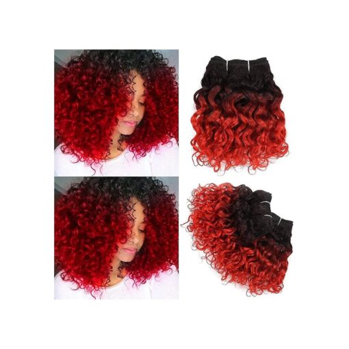 Water Wave Short Human Hair Bundles 8Inch 4 Bundles Ombre 1b/Red Human Hair Weave 50g/Bundle Total 200g Unprocessed Brazilian 9A Remy Human Hair Extensions