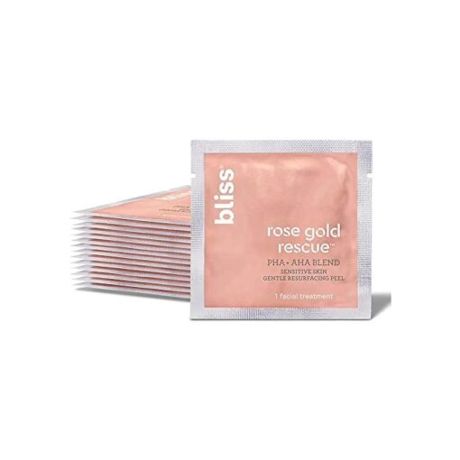 Bliss Rose Gold Rescue Daily Peel | 8 % PHA + AHA Blend | for Sensitive Skin | Targets Uneven Tone or Texture, Wrinkles or Enlarged Pores | Paraben Free | Vegan | 15 ct