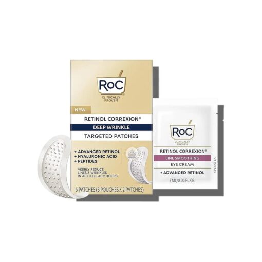 RoC Retinol Correxion Deep Wrinkle Non-Invasive Targeted Patches with Hyaluronic Acid + Firming Peptides for Forehead and Between Eyes 11 Lines, Crow 's Feet and Laugh Lines