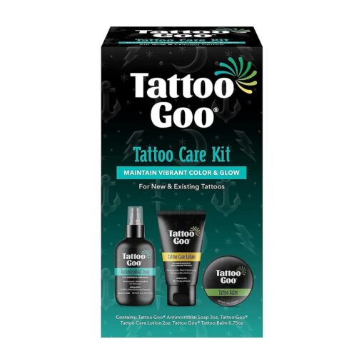 Tattoo Goo Aftercare Kit Includes Antimicrobial Soap, Balm, and Lotion, Tattoo Care for Color Enhancement + Quick Healing - Vegan, Cruelty-Free, Petroleum-Free ( 3 Piece Set )