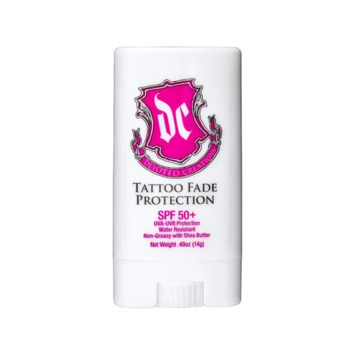 Tattoo Fade Protection Stick with SPF 50+ UVA-UVB Protection, Water Resistant, Non-Greasy with Shea Butter .49oz ( Pink/Blue )