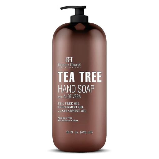 Botanic Hearth Tea Tree Liquid Hand Soap - Sulfate Free Formula - Multi Purpose Hand Wash with Aloe Vera and Premium Grade Tea Tree Oil, Pump Dispenser - 16 fl oz