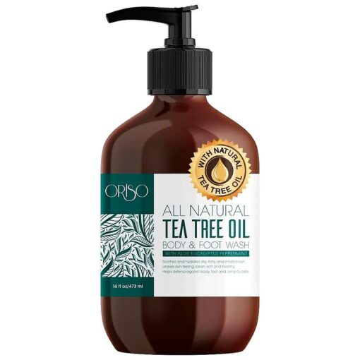 Tea Tree Oil Body Wash - Helps Athletes Foot, Ringworm, Jock Itchy, Acne, Eczema, Yeast Infection, Body Odor, Itchy Skin - With Moisturizing Aloe - Sulfate Free - 16oz