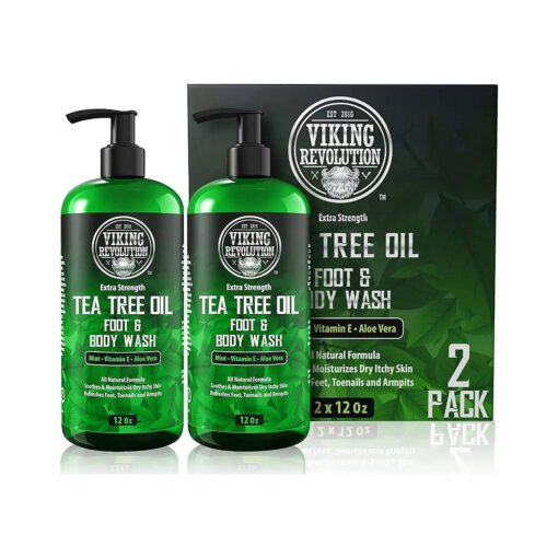 Viking Revolution Tea Tree Oil Body Wash Soap for Men - Helps Athlete 's Foot, Toenail, Jock Itch, Eczema, Ringworm & Body Odors - Extra Strength Men 's Body Wash ( 2 Pack )