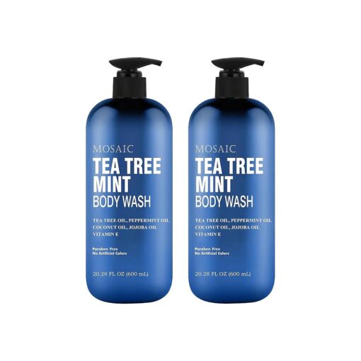 Tea Tree Body Wash with Mint & Shower Gel with Vitamin E for Jock Itch, Eczema, Ringworm, Body Odor, Body Wash Women & Men with Added Body Oils, LARGE 20.2 FL Oz Bottle ( Tea Tree Mint, Pack of 2 )