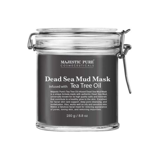 MAJESTIC PURE Dead Sea Mud Mask Infused With Tea Tree Oil - Supports Acne Prone and Oily Skin, for Women and Men - Fights Whitehead and Blackhead - Helps Reduce the Appearances of Scars - 8.8 oz