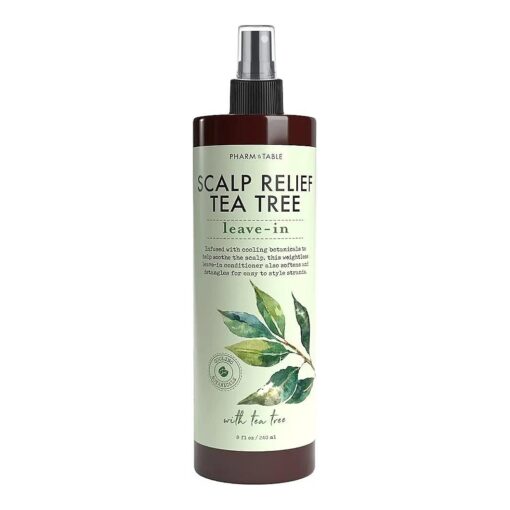 PHARM TO TABLE Scalp Relief Tea Tree Leave-In Conditioner, Relieve Itchy, Dry Scalp, Detangles Hair, 240ml/8 fl oz