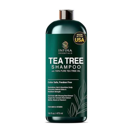 Tea Tree Shampoo for Men and Women - Pure Tea Tree Oil Shampoo Enriched with Biotin, Ginseng & Argan Oil - Deep Cleanse Shampoo For Dry Scalp Care - Strengthen & Boost Shine - 16 fl oz