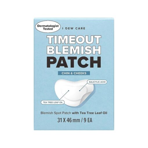 I DEW CARE Hydrocolloid Acne Pimple Patch - Timeout Blemish Chin & Cheeks | Korean zit dark spot patches for face and skin, 9 Count ( 31 x 46 mm ), Pus absorbing with Tea Tree Leaf Oil