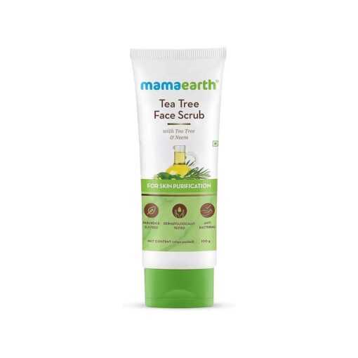 Mamaearth Tea Tree Face Scrub with Neem | Gentle Exfoliating Scrub for Skin Purification | Cleanses Dirt & Controls Acne & Excess Oil | 3.53 Oz ( 100g )