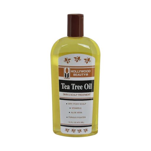 Hollywood Beauty Tea Tree Oil, 16oz Bottle, Hair, Skin & Scalp treatment, Moisturizes dry, itchy scalp, Hair Hot Oil Treatment, Vitamin E & Aloe and a Fungus Fighter