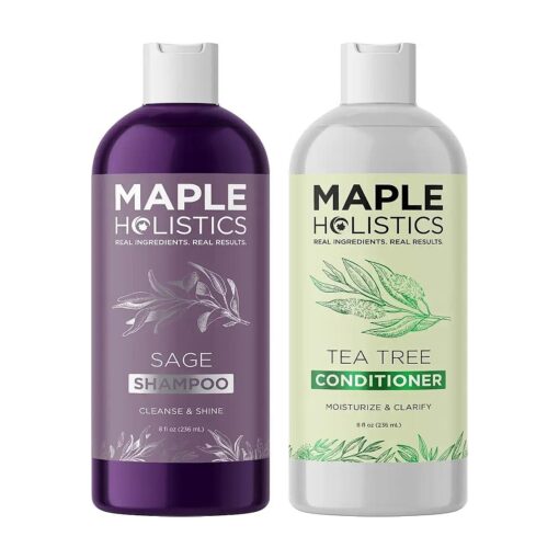 Sulfate Free Shampoo and Conditioner Set - Tea Tree Sage and Rosemary Shampoo and Conditioner for Dry Flaky Scalp Care - Deep Cleansing Color Safe Shampoo and Conditioner for Damaged Dry Hair Care