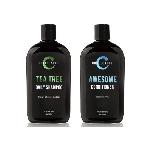 Challenger Men 's Tea Tree Shampoo & Conditioner Combo, 2x 16 Oz Bottles | Sulfate Free w/Vitamins, Argan Oil, Biotin | Keratin, Vitamin C & D, Protein, Artificial Color & Gluten Free | Gentle Clean