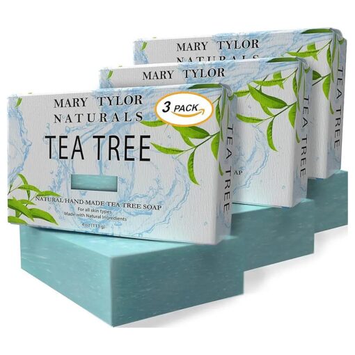 Mary Tylor Naturals Tea Tree Soap Bar 4 oz 3 Pack -- Made with Organic Oils -- for Men & Women, Face, Body, Hair -- Hand Made Natural Soap Bars