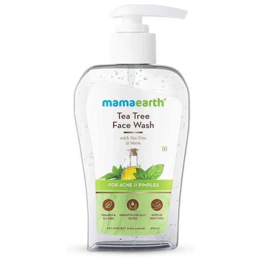 Mamaearth Tea Tree Face Wash | Natural Gentle Facewash with Neem | Exfoliating Facial Cleanser for Acne & Pimple | All Skin Types | 8.45 Fl Oz ( 250ml )