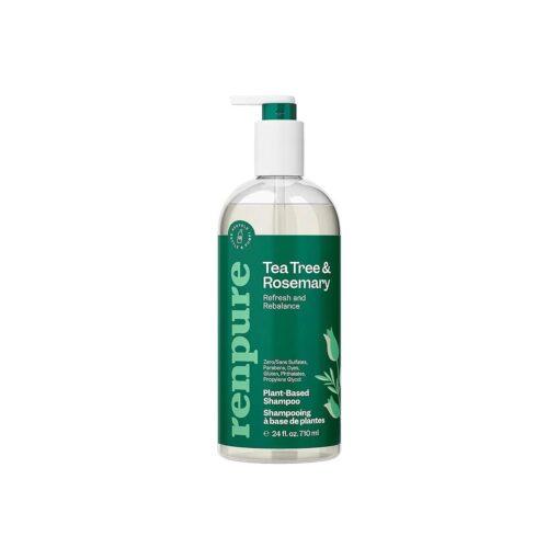 Renpure Plant Based Tea Tree and Rosemary Refresh and Rebalance Shampoo - Soothes Dry Scalp - Delivers Moisture and Shine - Rids Hair of Grime - Dye Free - Recyclable, Pump Bottle Design - 24 fl oz