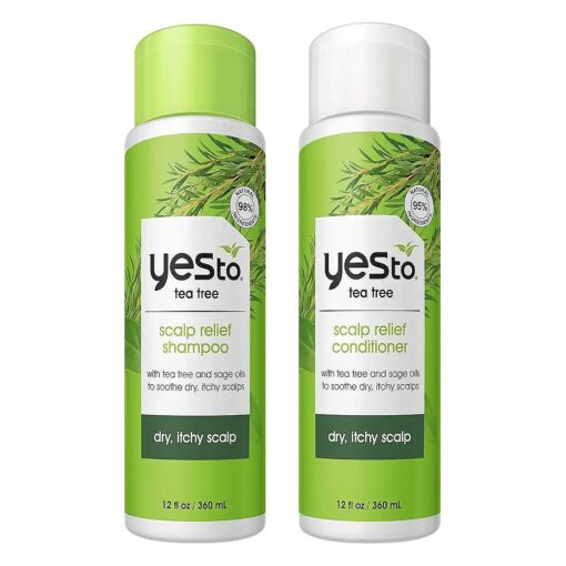 Yes To Tea Tree Scalp Relief Shampoo & Conditioner, Moisturizing Formulas To Calm A Dry Itchy Scalp While Nourishing Hair With Tea Tree & Sage Oil, Natural, Vegan & Cruelty Free, 12 Fl Oz