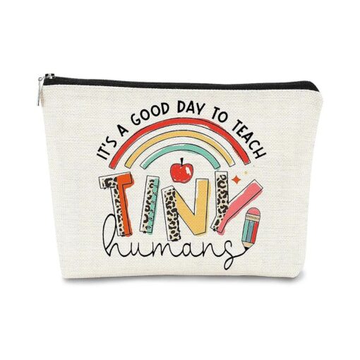 Teacher Appreciation Gifts, Teacher Gifts, Para Gifts Appreciation, Teacher Makeup Bag, Teachers Bag, It 's A Good Day to Teach Tiny Human Rainbow Cosmetic Bag Gift for Women, Teacher Must Haves