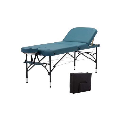 Artechworks 28" Width 3 Folding Portable Lightweight Massage Table Facial Salon Spa Tattoo Bed with Aluminium Leg for Home Office Living Room, Teal Green Color