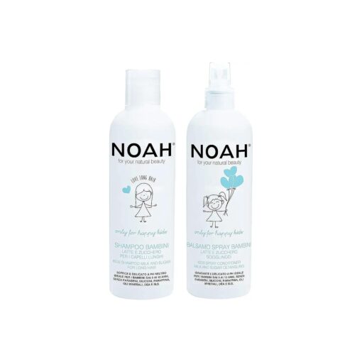 NOAH Kids Shampoo and Conditioner Detangler Spray for Kids - Non Toxic, Sulfate Free, Vegan, Cruelty Free Shampoo and Conditioner - With Milk & Sugar - 8.5 fl.oz ( 250 ml ) Each