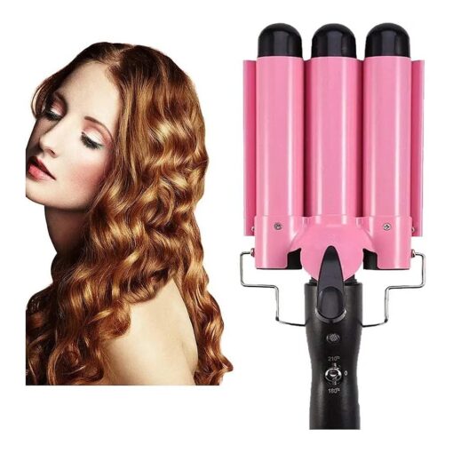 3 Barrel Hair Curling Iron Wand Temperature Adjustable 32mm Hair Waver ( Pink )