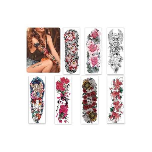 Aresvns Beautiful Spring Temporary Tattoo for Women and Girls ( L19" xW7" ), Christmas Full Arm Fake Tattoos Flowers, Waterproof temporary tattoo sleeves Christmas Gift