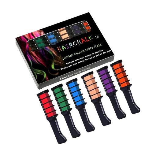 Temporary Hair Chalk - Washable Hair Color Safe for Kids And Teen - 6 Combs