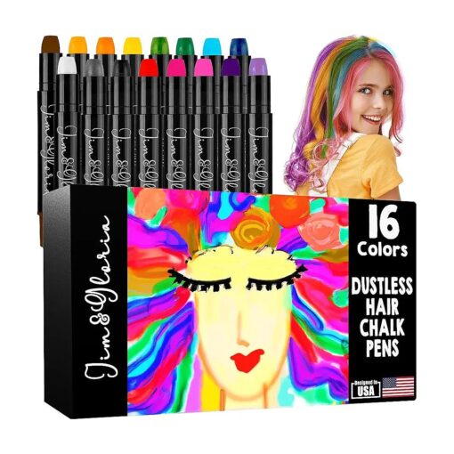 Jim & Gloria Dustless Hair Chalk For Girls, Temporary Color Gifts for Kids, Teen Girls Trendy Stuff, Teenage Girls, Preppy Tweens Makeup Things Age 7 8 9 10 11 12 13 14 + Years Old Pride Day 4th of July