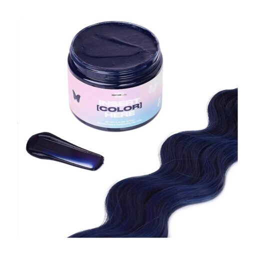 INH Semi Permanent Hair Color Blue Black Lava, Color Depositing Conditioner, Temporary Hair Dye, Tint Conditioning Hair Mask, Safe, Blue Black Hair Dye - 6oz