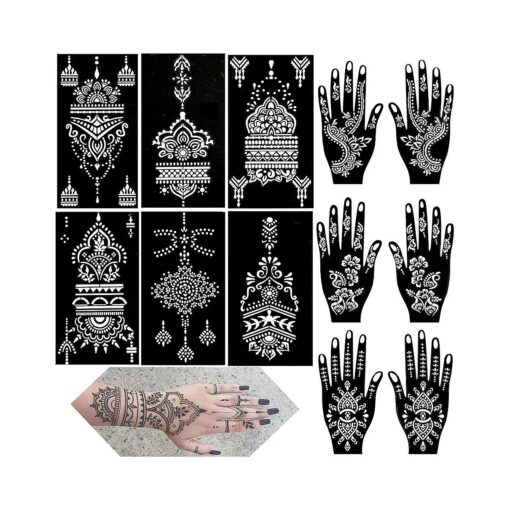 Henna Tattoo Stencils kit, 12 Sheets Temporary Tattoo Stickers for Women Girls Indian Arabian Reusable Hand Tattoo Templates