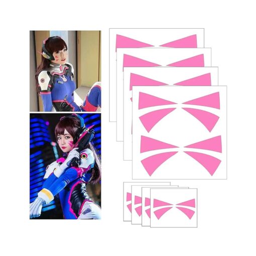 Cosplay Face Temporary Tattoos, 12 Tattoos Overwatch DVa Face Tattoo Stickers 2 Sizes Pink