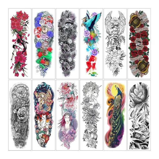 Aresvns Temporary Tattoo Flowers for Women and kids ( L19" xW7" ), Beautiful Sleeve Tattoos Waterproof and Long-Lasting, Full Arm Fake Tattoos for Girls Christmas Gift Colourful