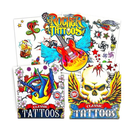 Savvi Classic Tattoos Party Pack ( 3 Full-Sized Bags ~ 150 Tattoos ) American Traditional Rocker Temporary Tattoos for Men and Women