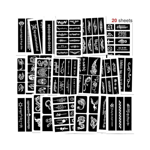 Konsait 123pcs Large Temporary Tattoos Stencils, 20 Sheets Boys and Man Glitter Tattoo Kit Templates Face Painting Stencil Body Art Stencil Pack for Adults Girls Women Kids Teenager Adultssigns