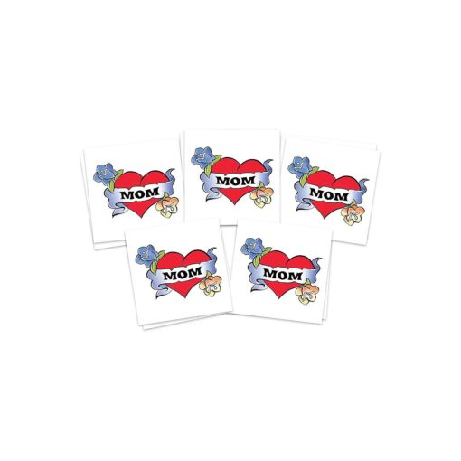 Mom Heart & Flowers Temporary Tattoos | 10 Pack | Skin Safe | MADE IN THE USA | Removable