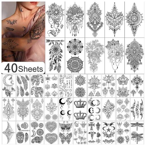 Yazhiji 40 SheetsTemporary Tattoo for Women and Girls Sexy Tat Included 10 Sheets Extra Larger and 30 Sheets Tiny Fake Tattoo Stickers for Kids