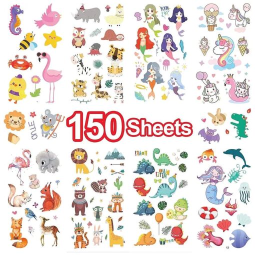 Metker 150 sheets ( 1700 patterns ) Kids Waterproof Temporary Tattoos Children 's Unicorn Animals Suitable For Birthday Parties, Group Activities, Toy Goody Bag Stuffers